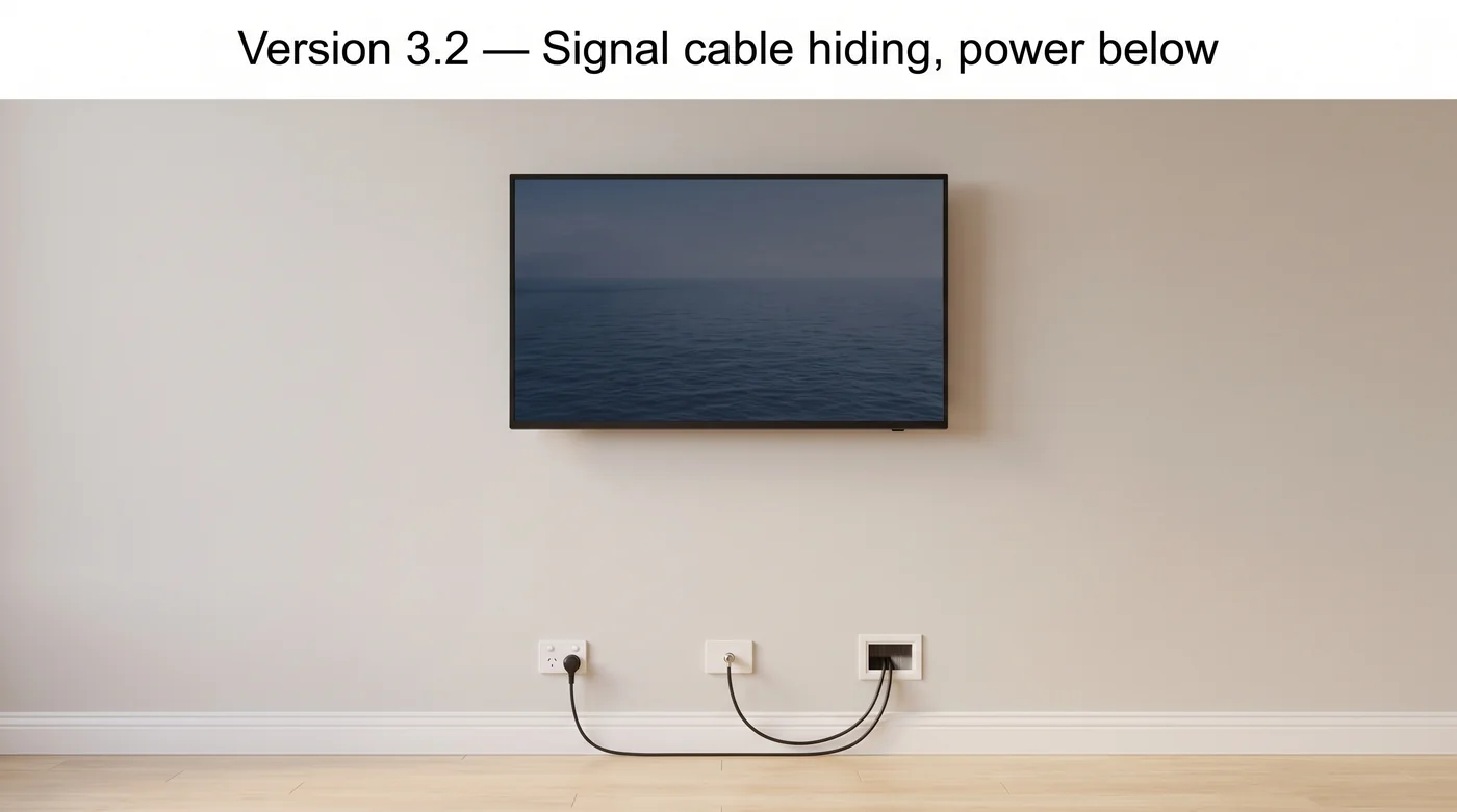 TV with no vertical cable drops and short lower connection loops