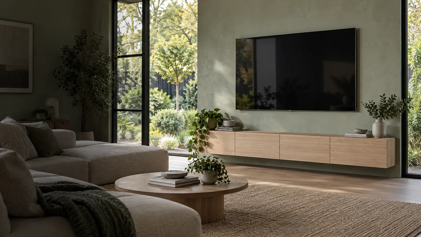 Amaroo interior concept with a neatly wall-mounted television