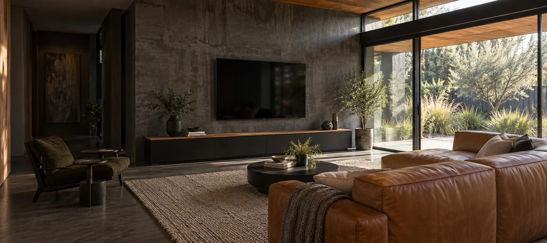 Generated Beard living room with a wall-mounted television
