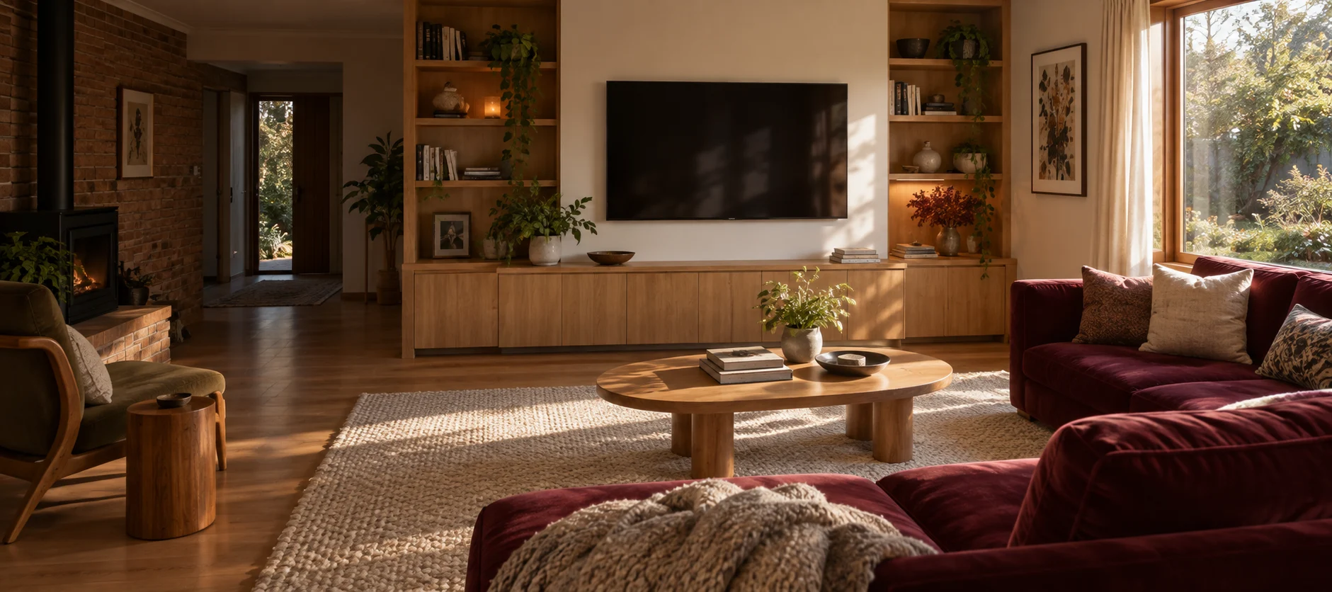 Generated Calwell living room with a wall-mounted television