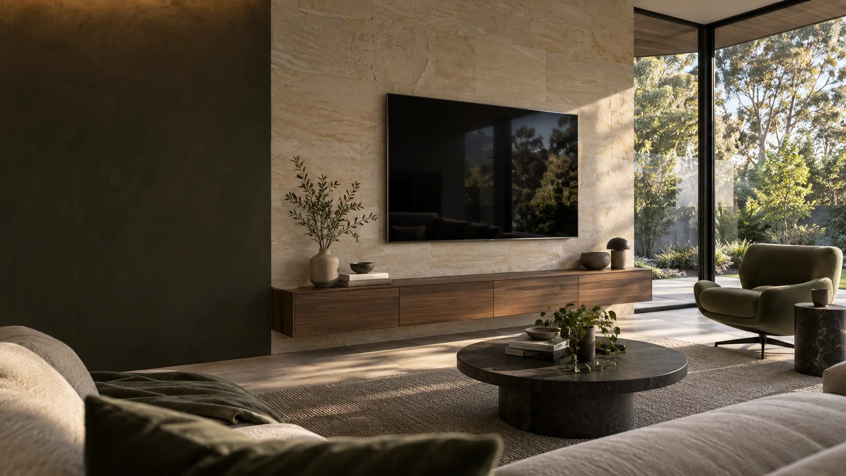 Campbell living room with wall-mounted television