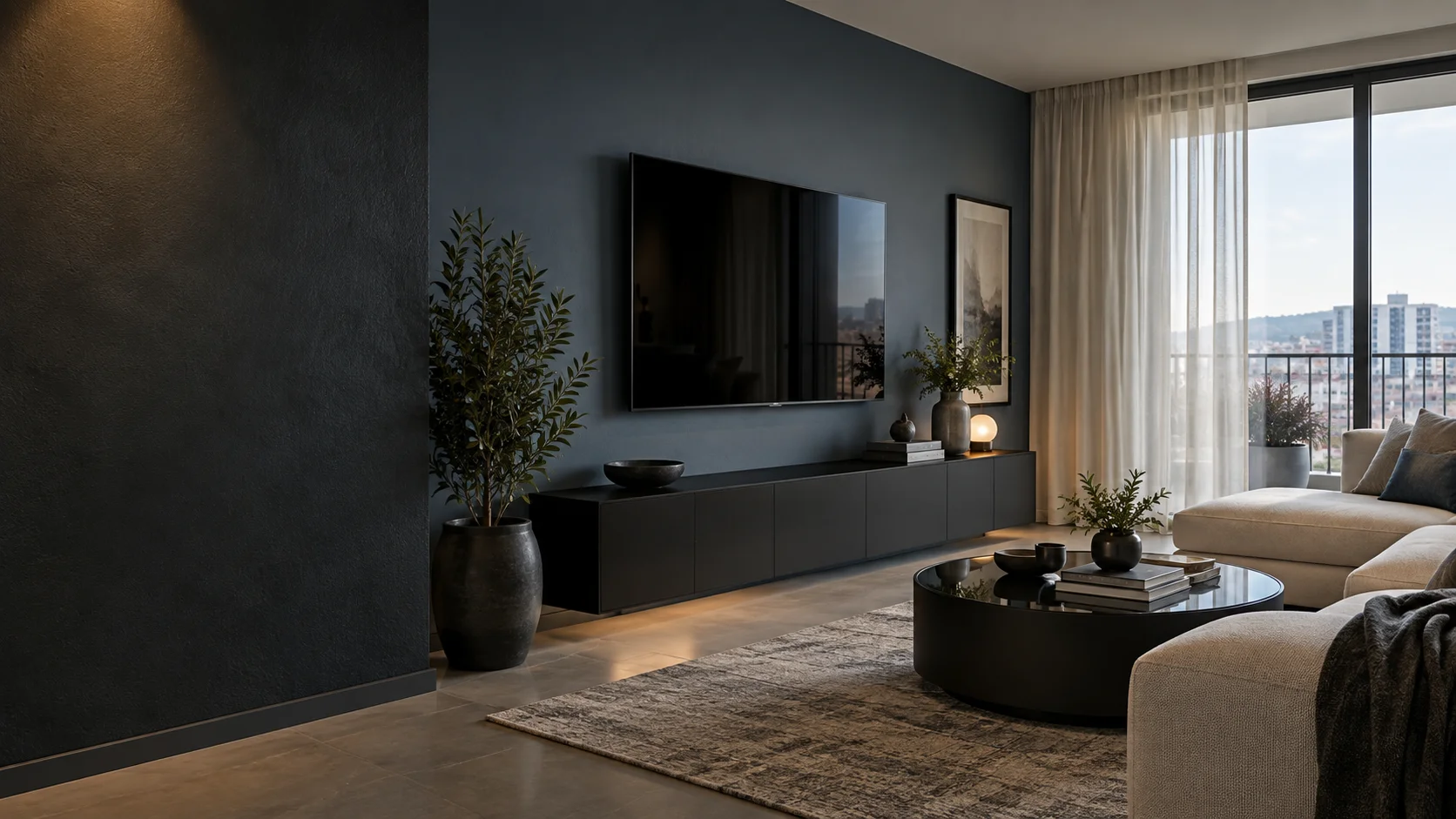 Canberra City living room with wall-mounted television