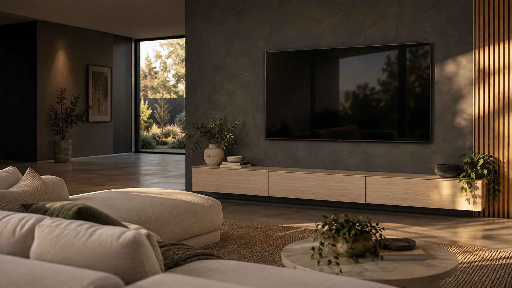 Casey interior concept with a neatly wall-mounted television