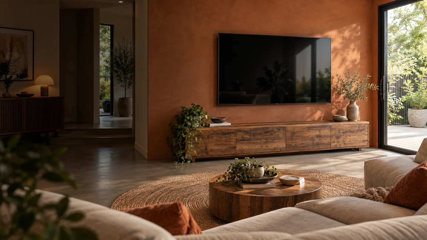 Charnwood interior concept with a neatly wall-mounted television
