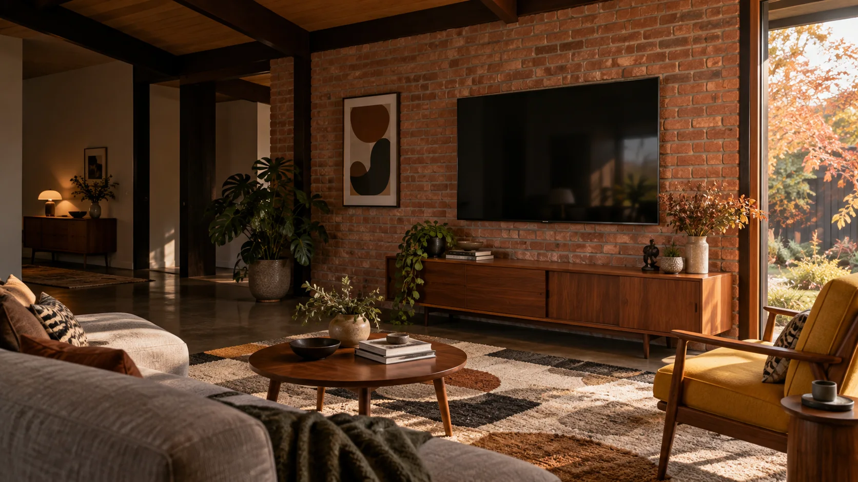 Cook interior concept with a neatly wall-mounted television