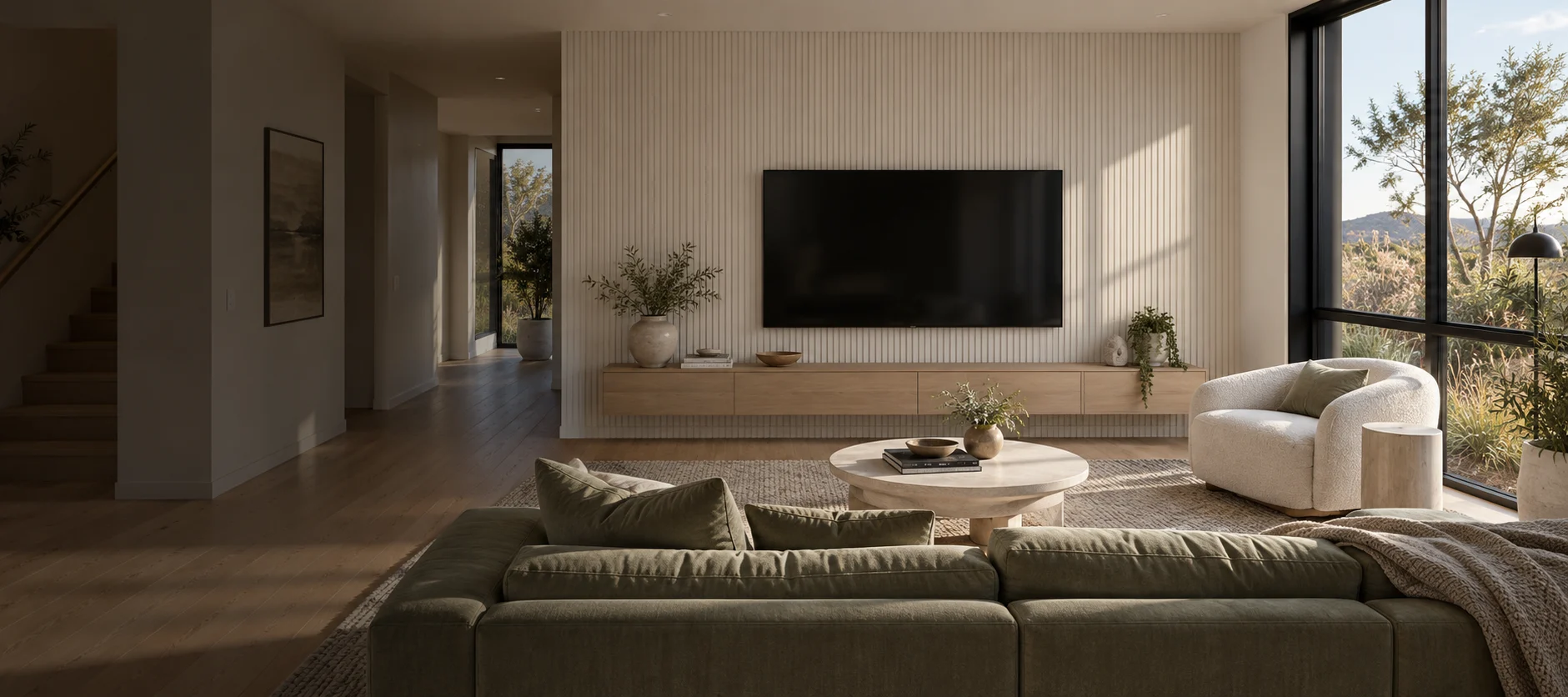 Generated Coombs living room with a wall-mounted television