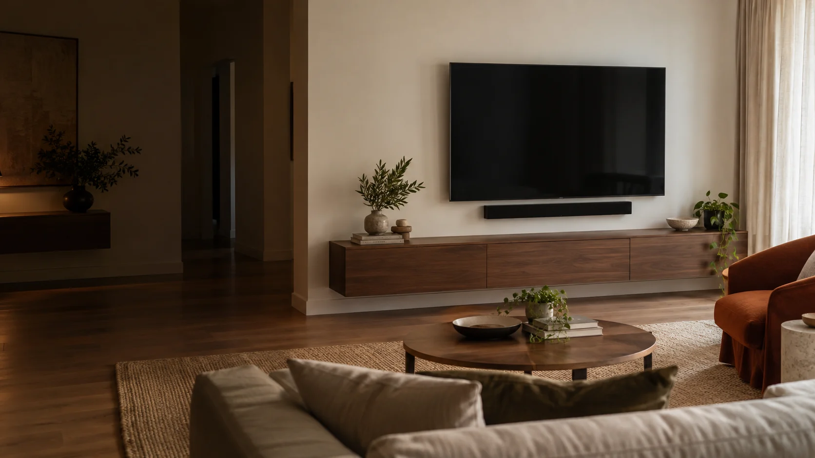 Crestwood living room with a wall-mounted television