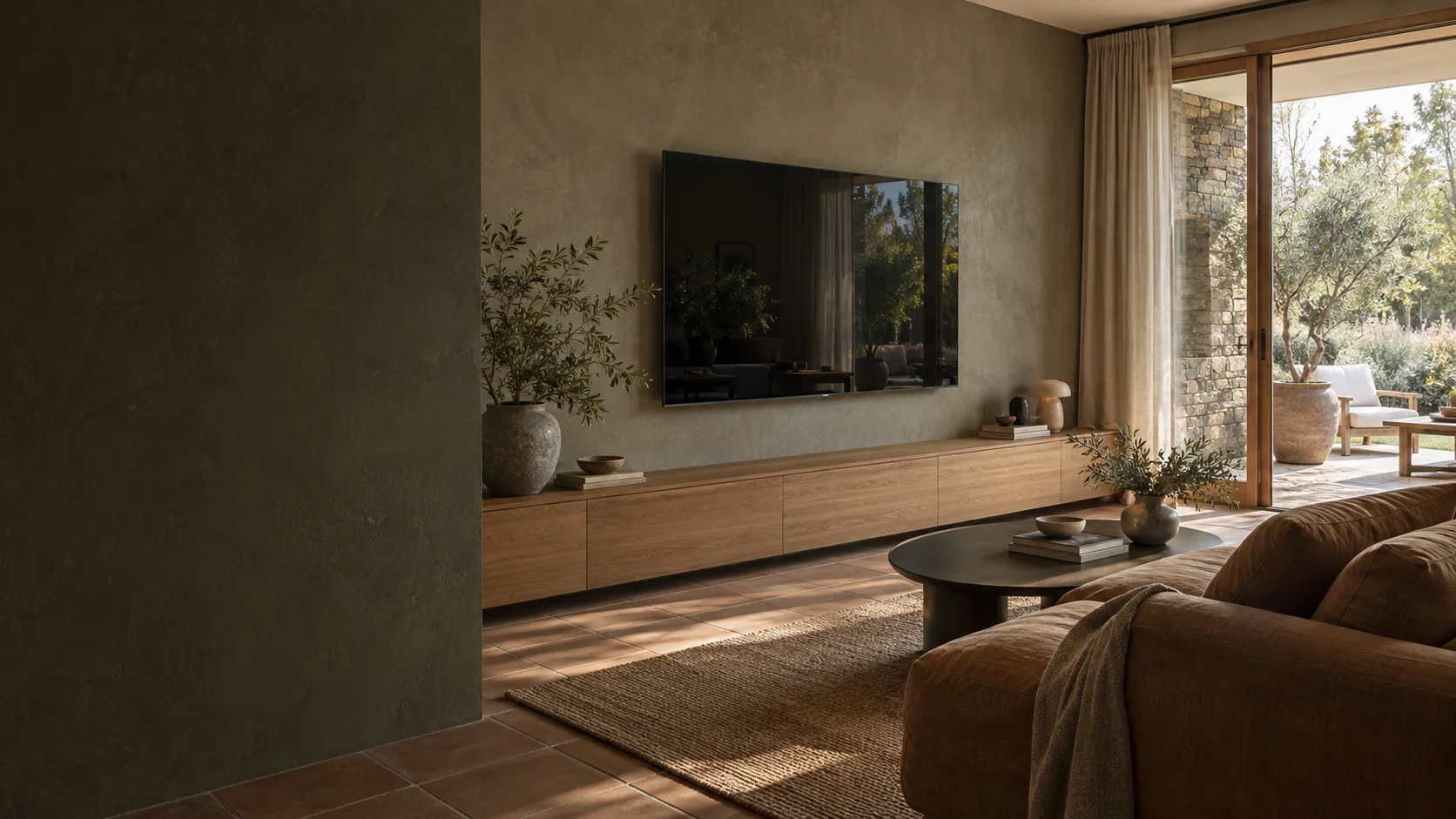 Deakin living room with wall-mounted television