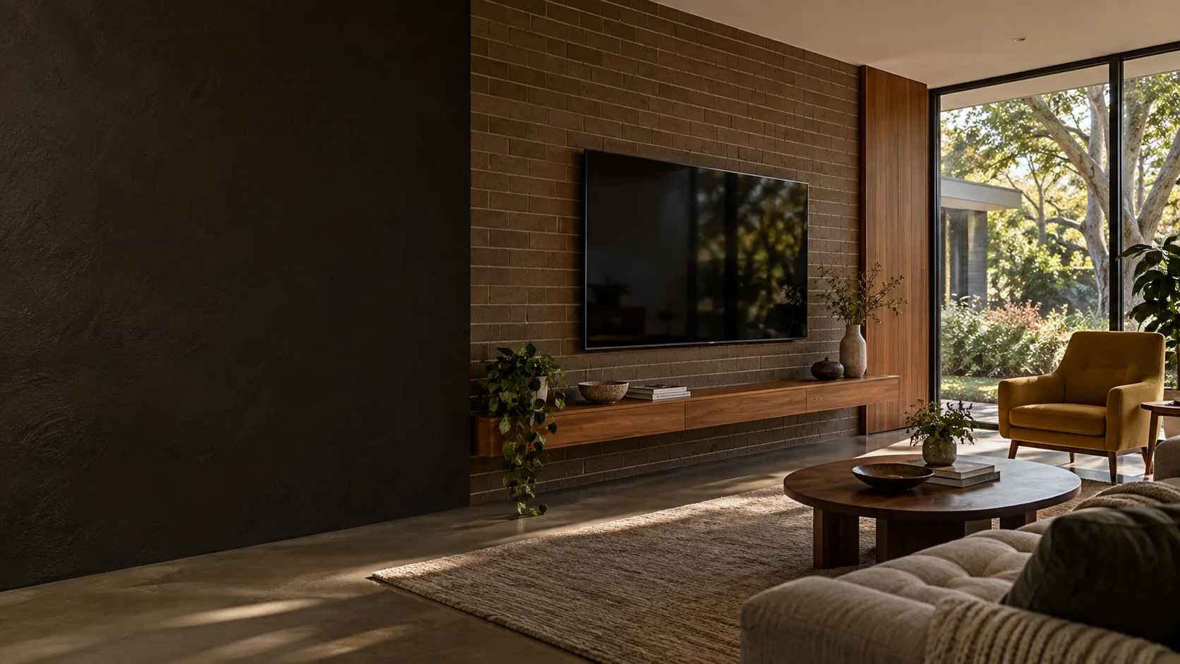 Downer living room with wall-mounted television