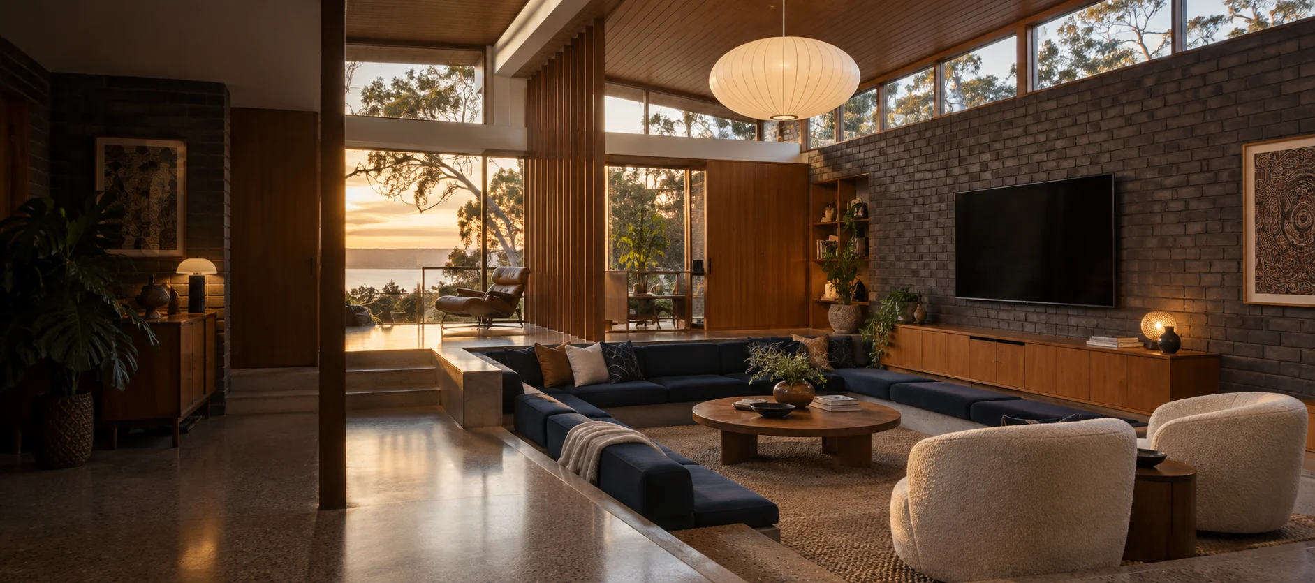Generated Fisher living room with a wall-mounted television