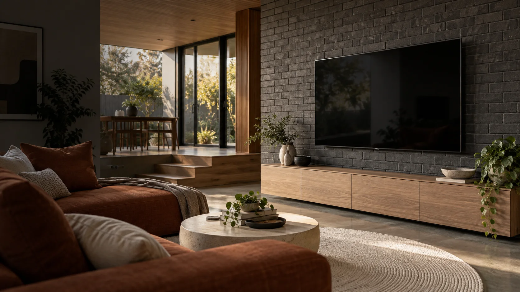 Flynn interior concept with a neatly wall-mounted television