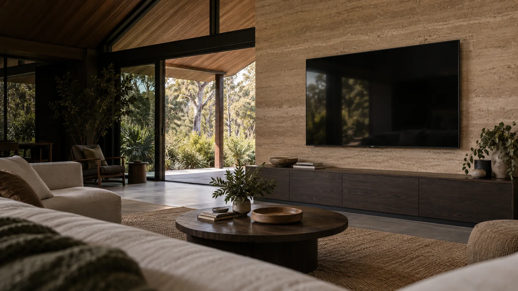 Fraser interior concept with a neatly wall-mounted television