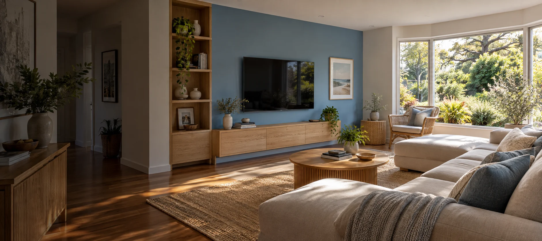 Generated Gilmore living room with a wall-mounted television