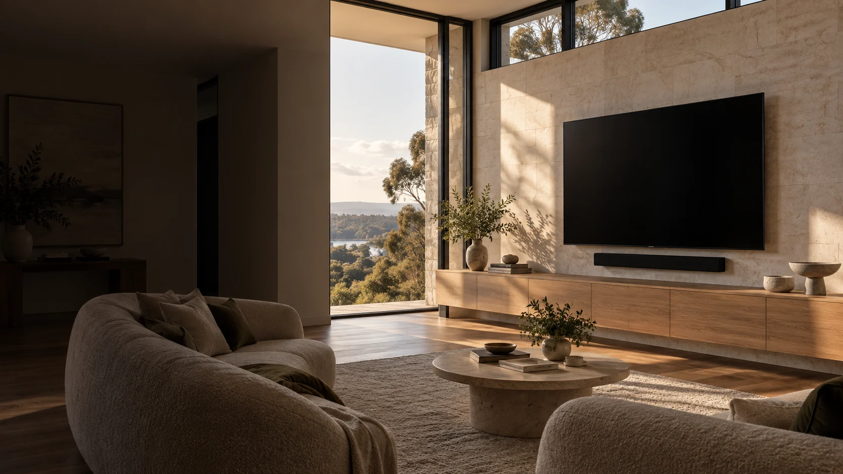 Googong living room with a wall-mounted television