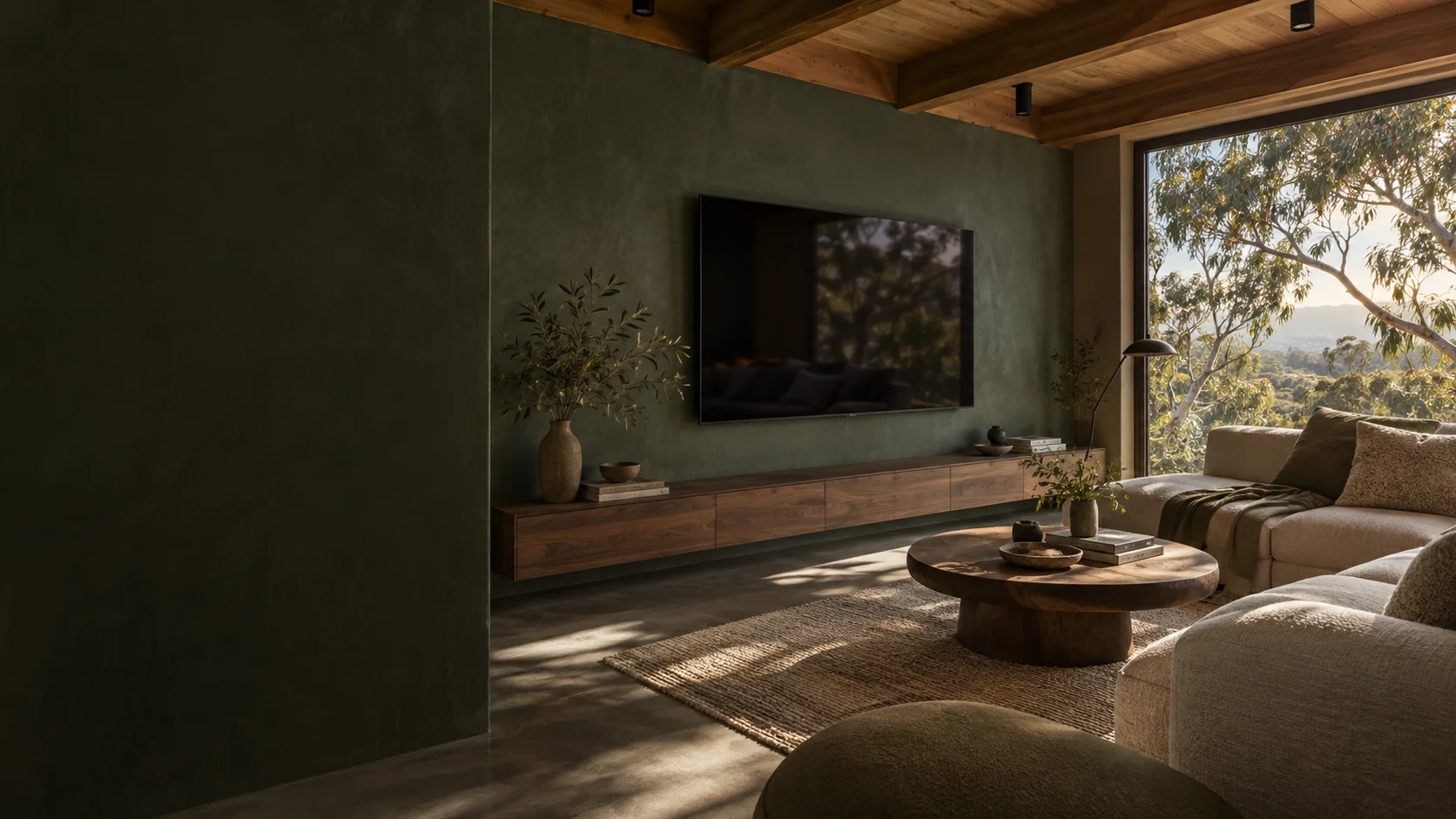Hackett living room with wall-mounted television