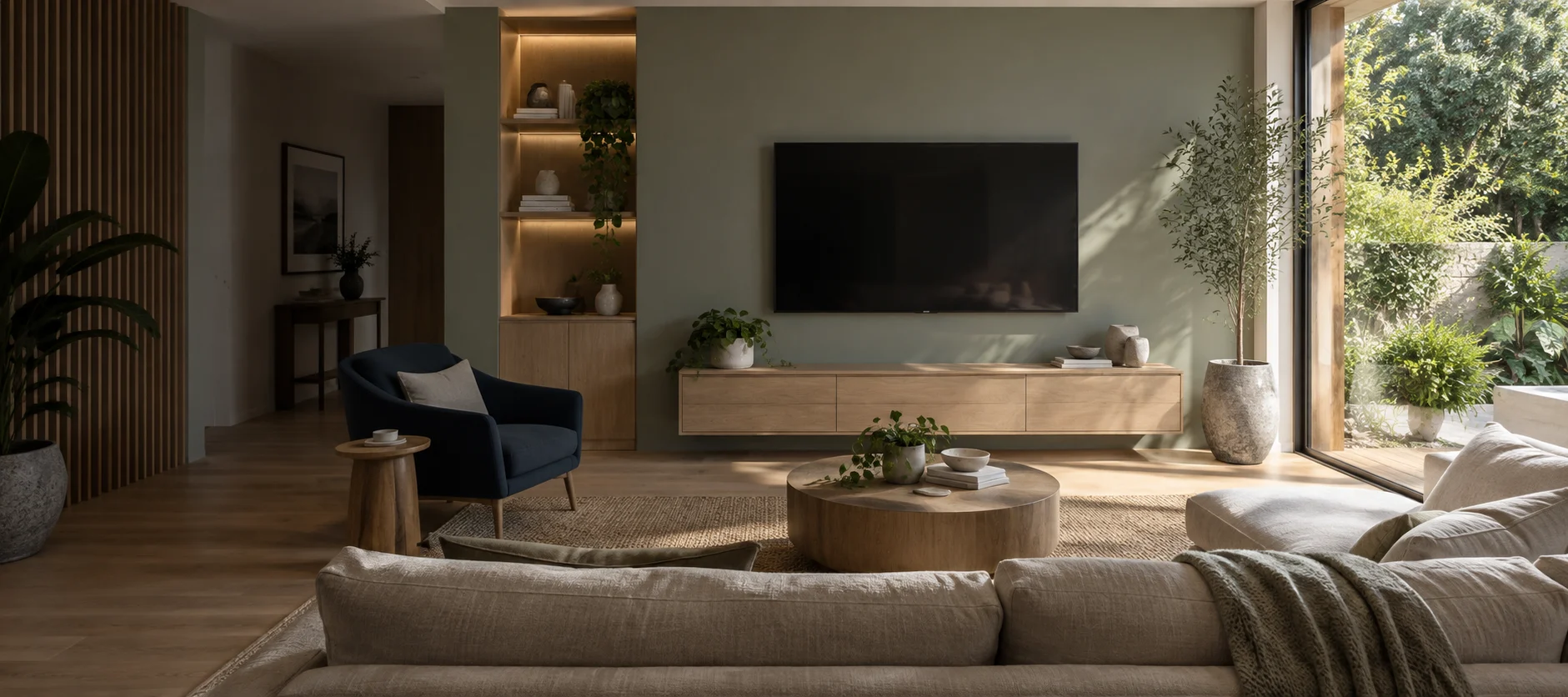 Generated Harman living room with a wall-mounted television