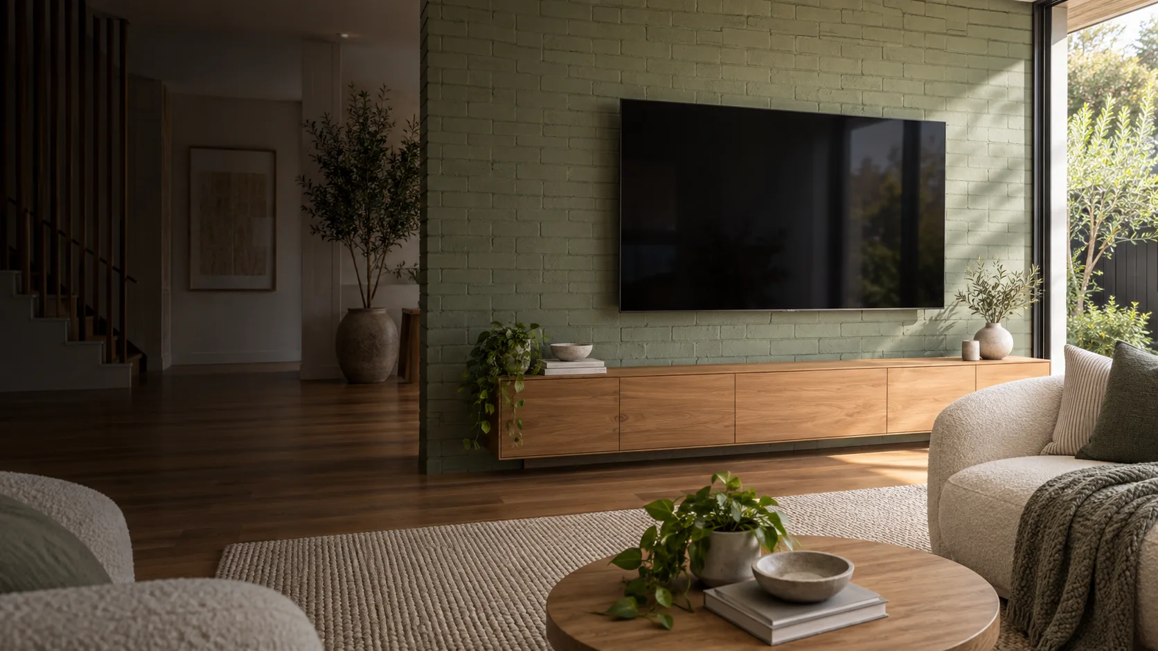 Harrison interior concept with a neatly wall-mounted television