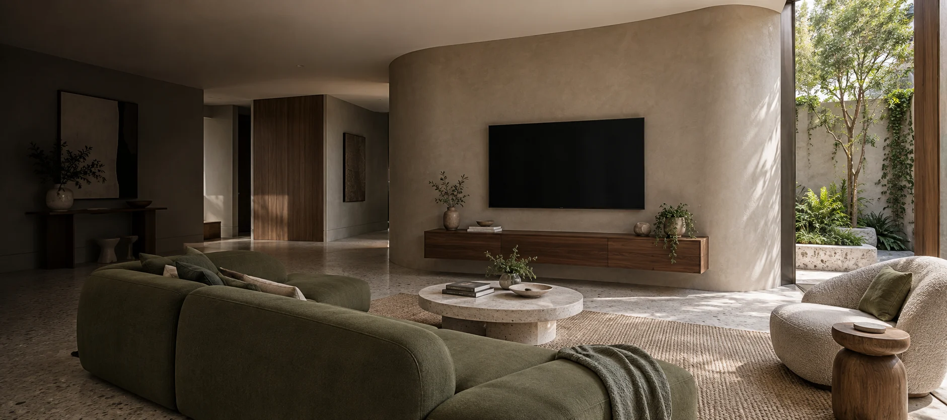 Generated Holder living room with a wall-mounted television