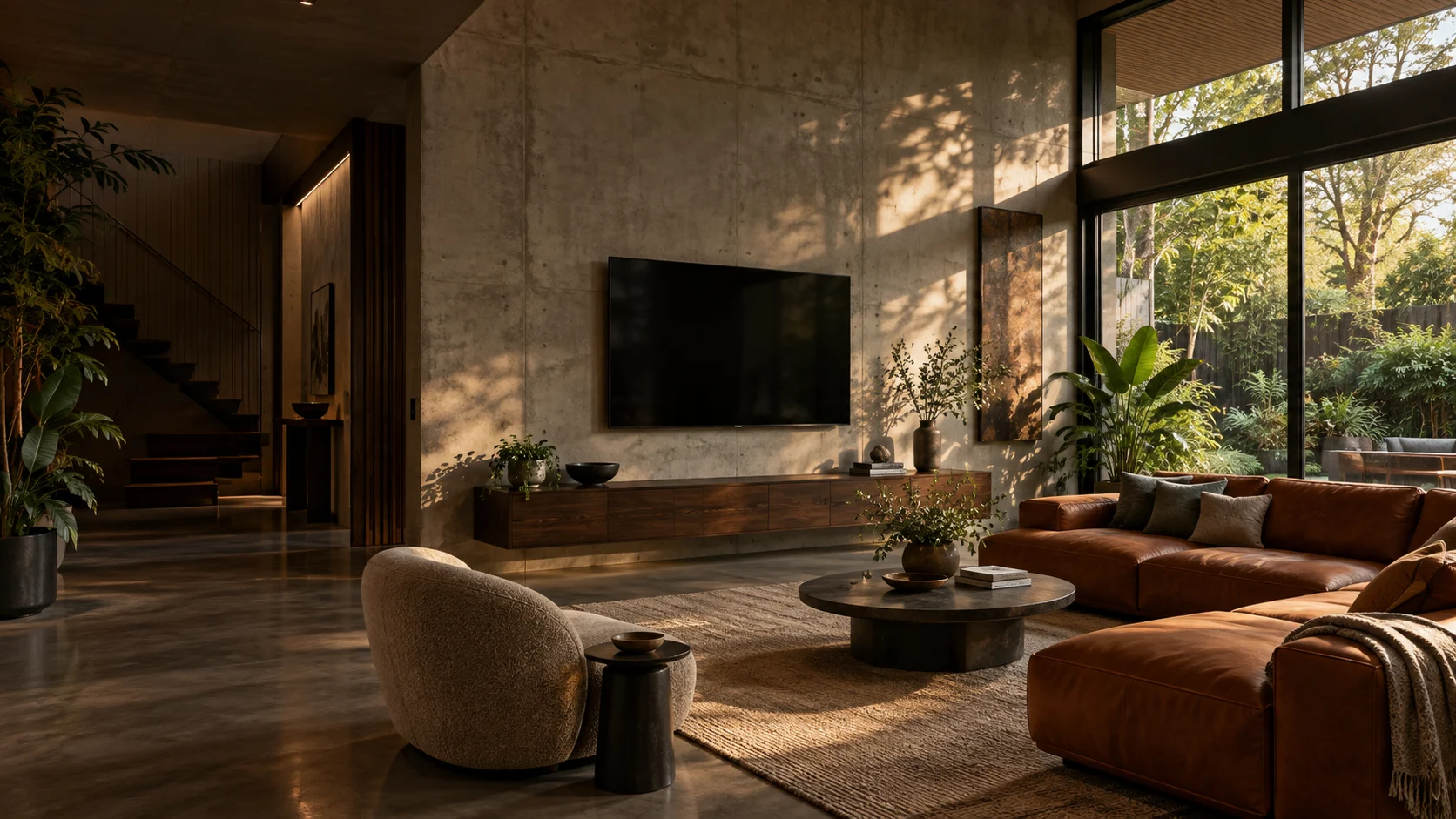 Generated Hume living room with a wall-mounted television