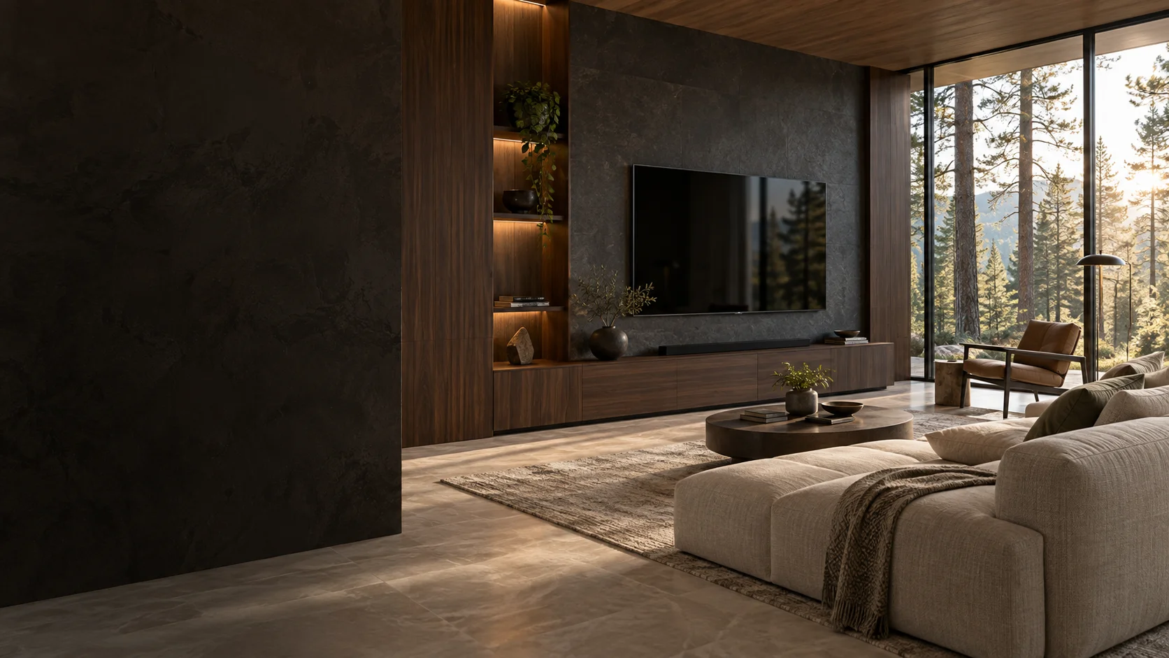 Isaacs living room with wall-mounted television