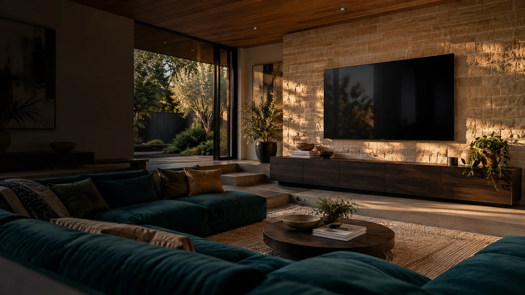 Kaleen interior concept with a neatly wall-mounted television
