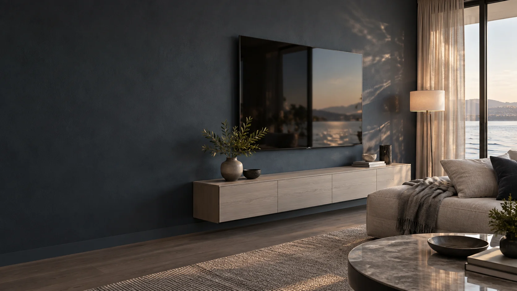 Kingston living room with wall-mounted television