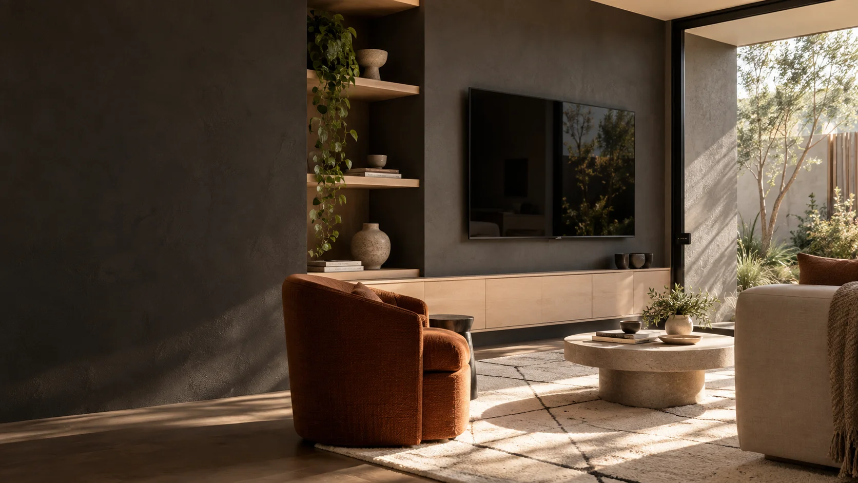Lyneham living room with wall-mounted television