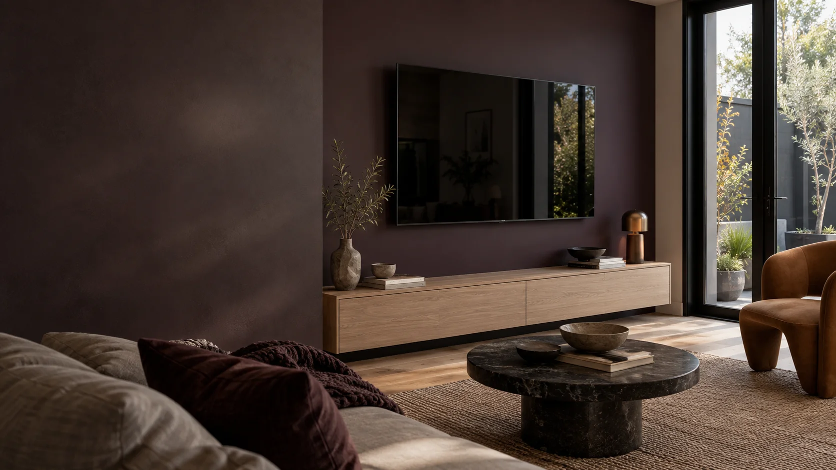 Lyons living room with wall-mounted television