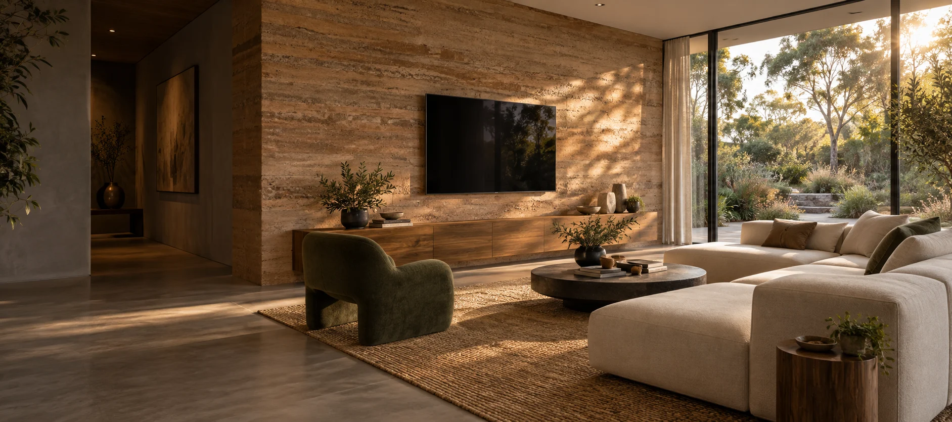 Generated Macarthur living room with a wall-mounted television