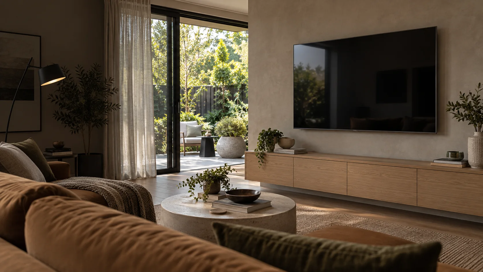 Macgregor interior concept with a neatly wall-mounted television