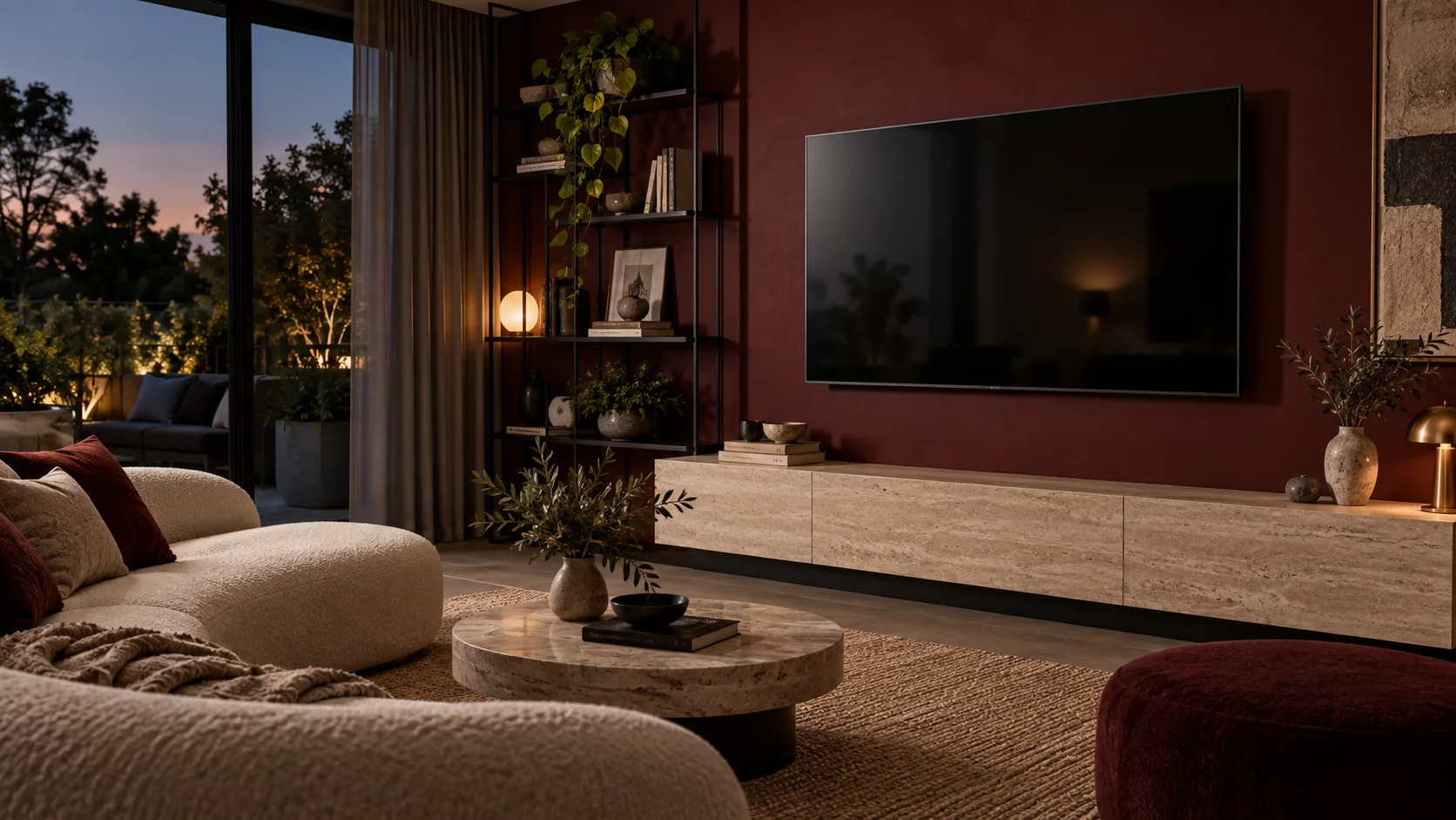 Macquarie interior concept with a neatly wall-mounted television