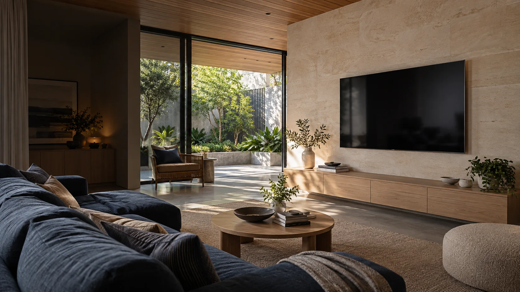McKellar interior concept with a neatly wall-mounted television