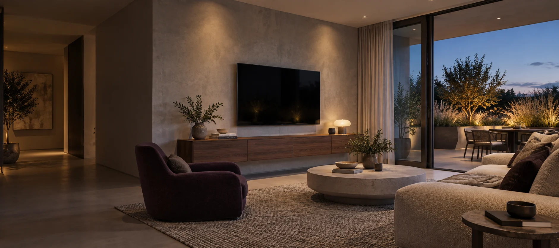 Generated Molonglo living room with a wall-mounted television