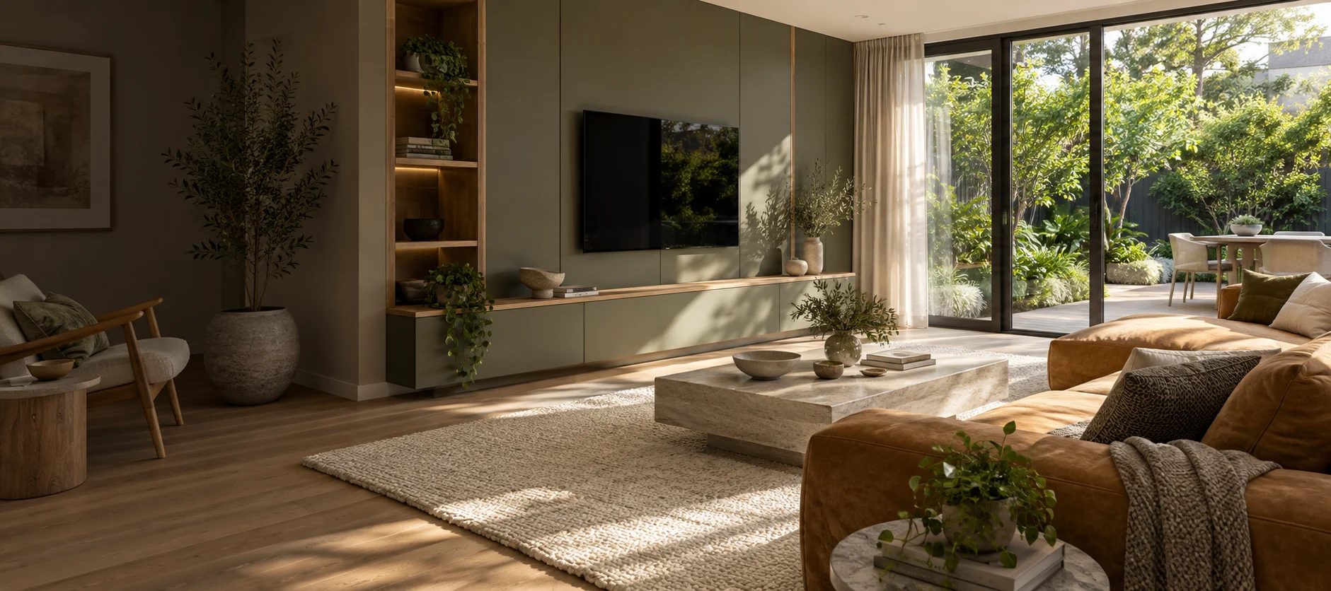 Generated Monash living room with a wall-mounted television