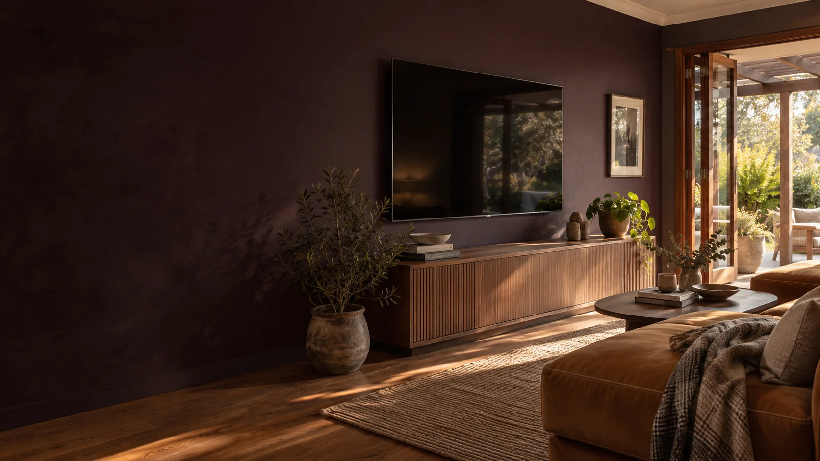 O’Connor living room with wall-mounted television