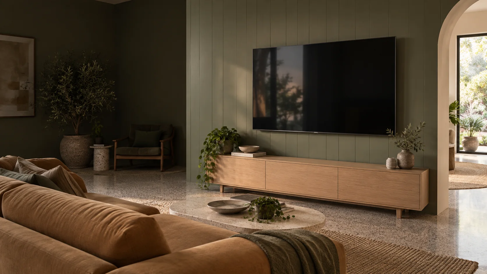 Page interior concept with a neatly wall-mounted television