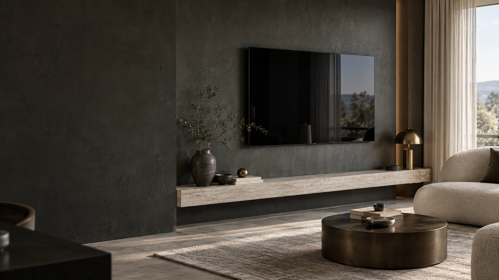 Parkes living room with wall-mounted television
