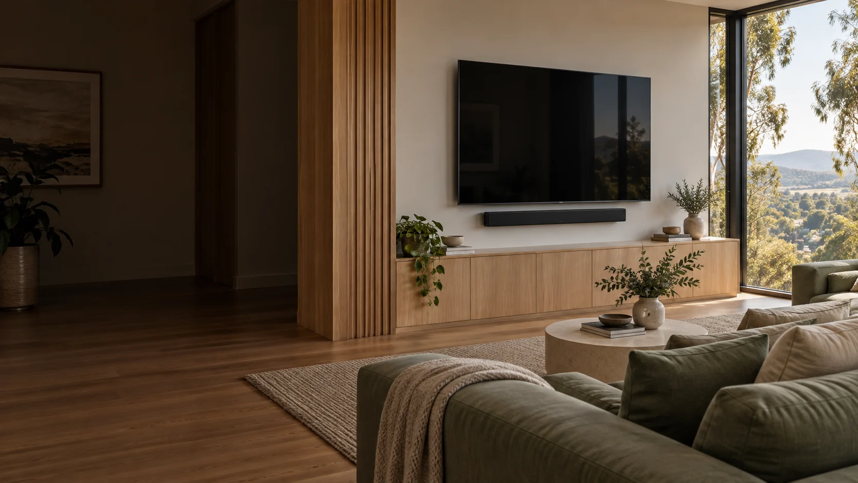 Queanbeyan East living room with a wall-mounted television