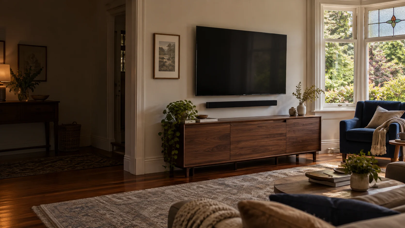 Queanbeyan living room with a wall-mounted television