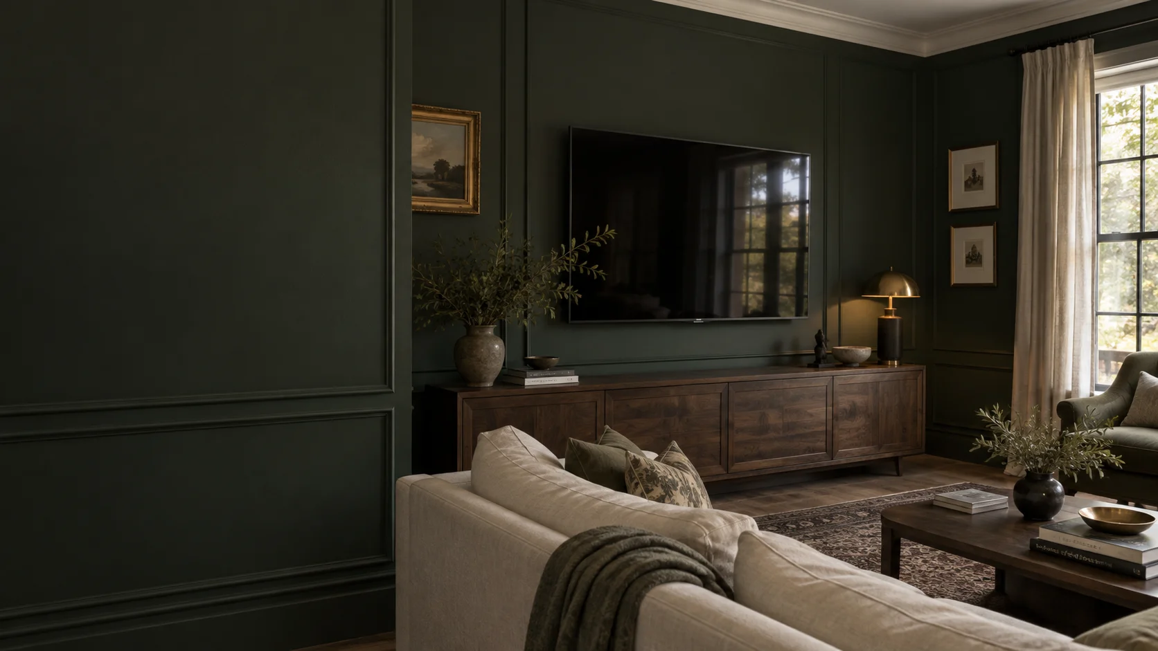 Reid living room with wall-mounted television