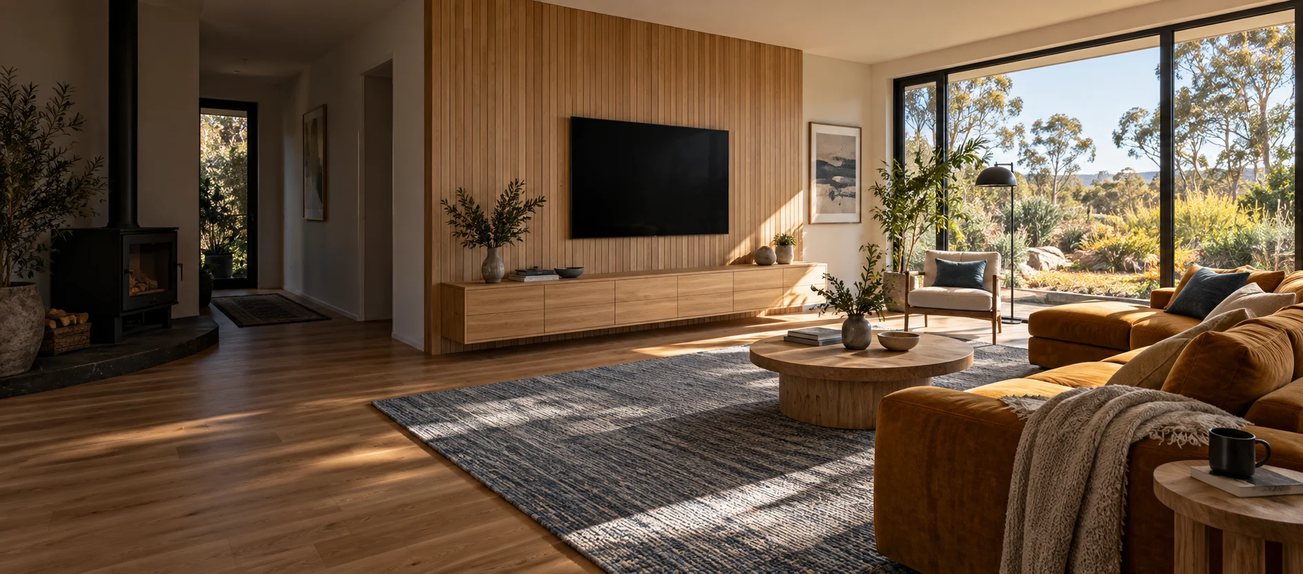 Generated Rivett living room with a wall-mounted television