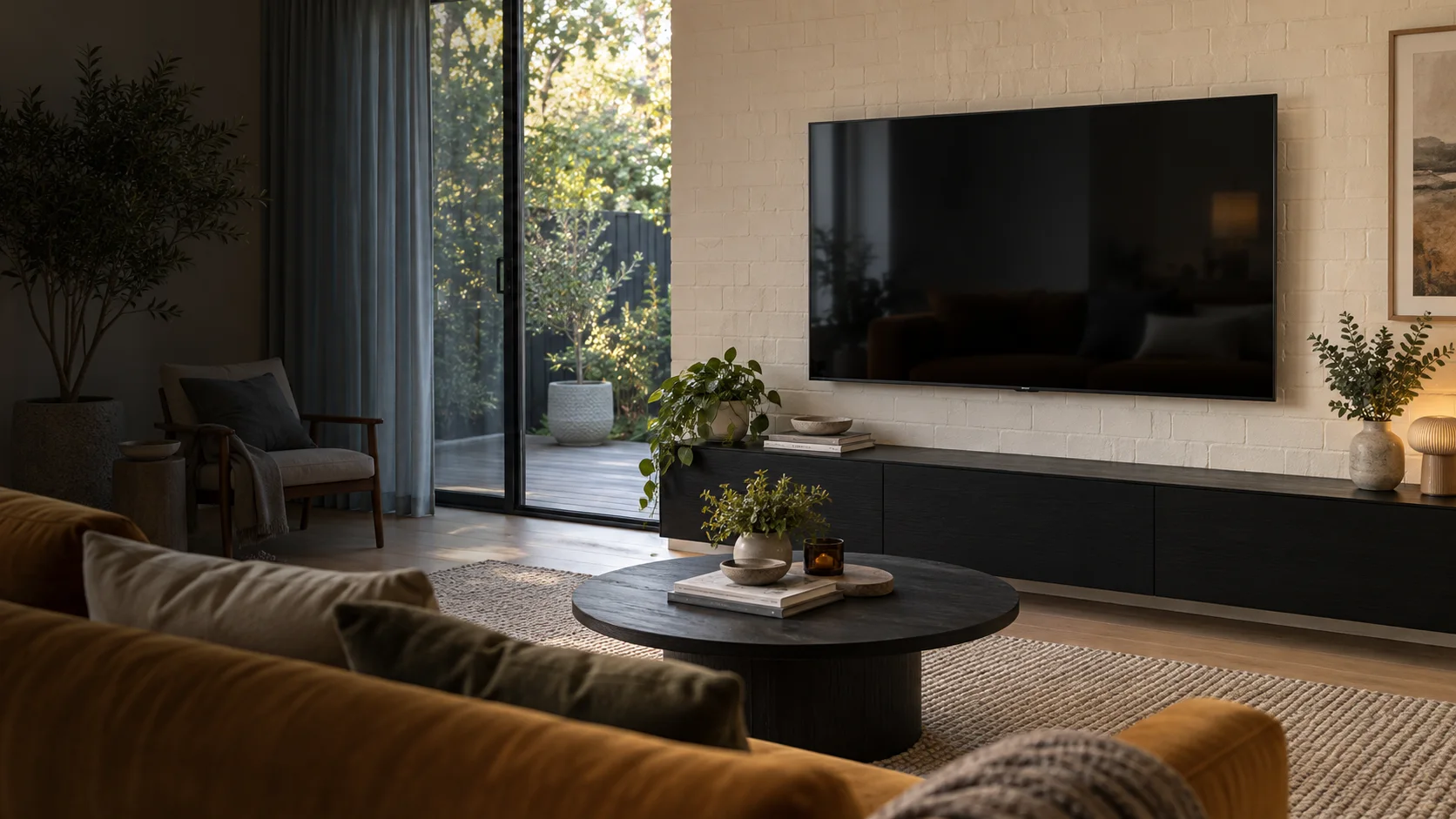 Scullin interior concept with a neatly wall-mounted television