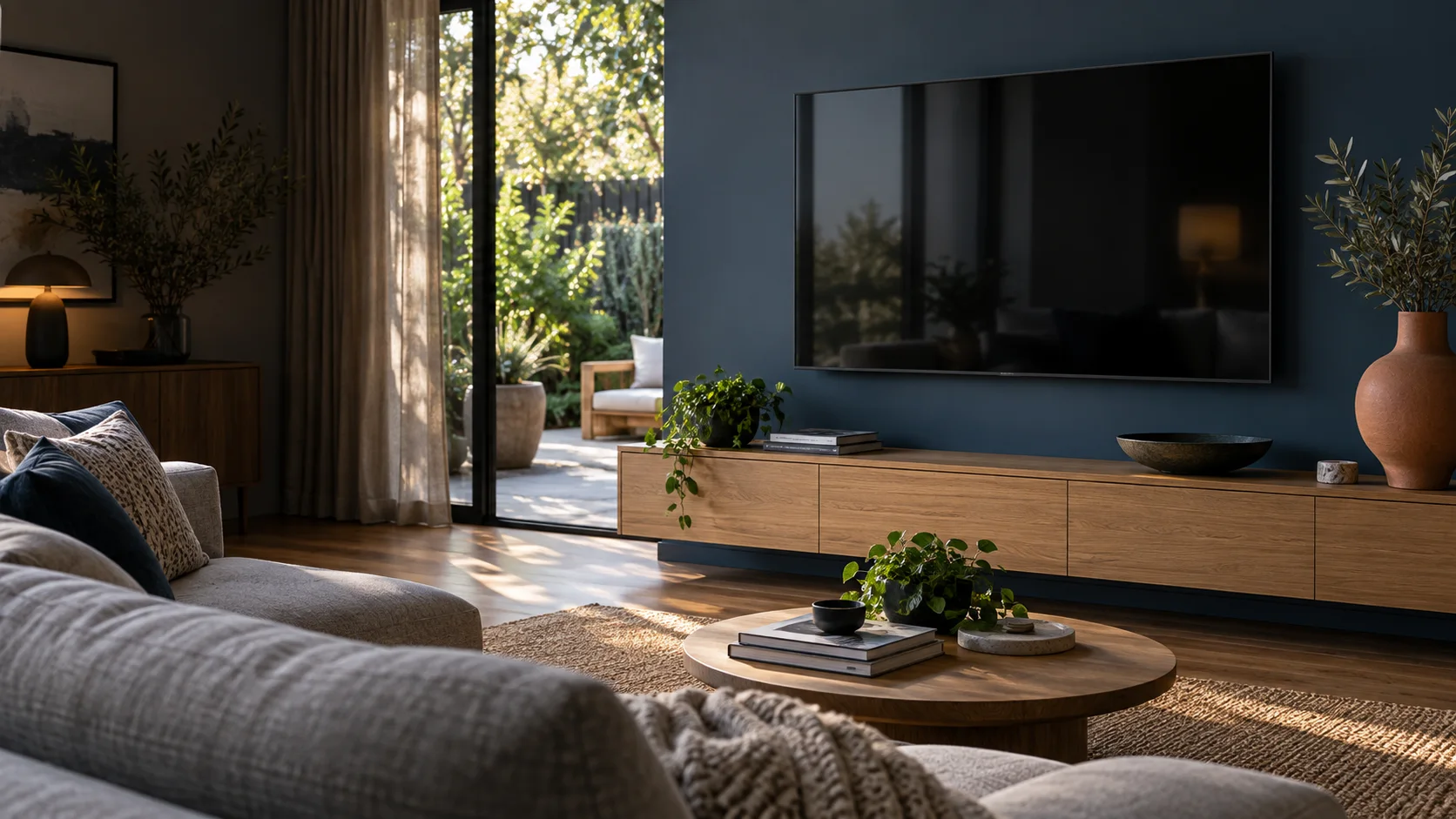 Spence interior concept with a neatly wall-mounted television