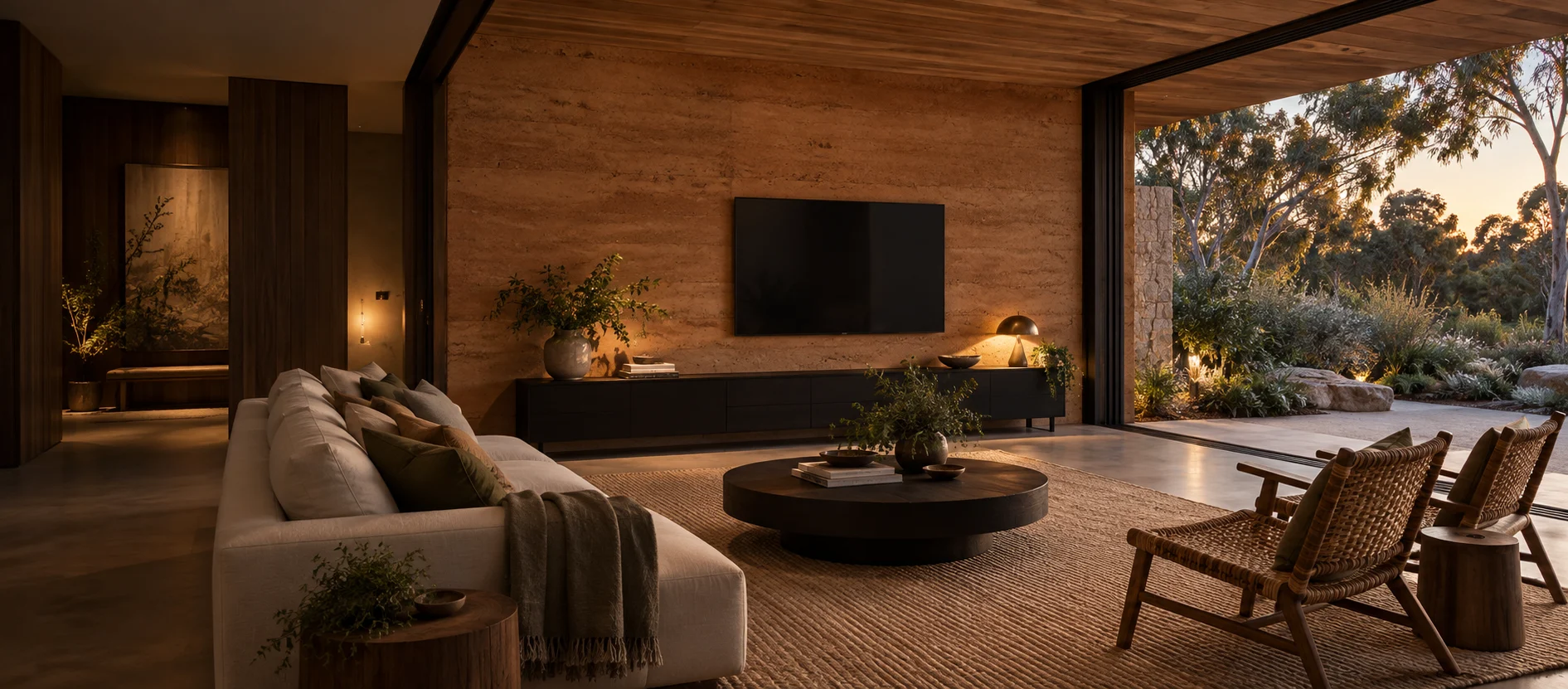 Generated Symonston living room with a wall-mounted television