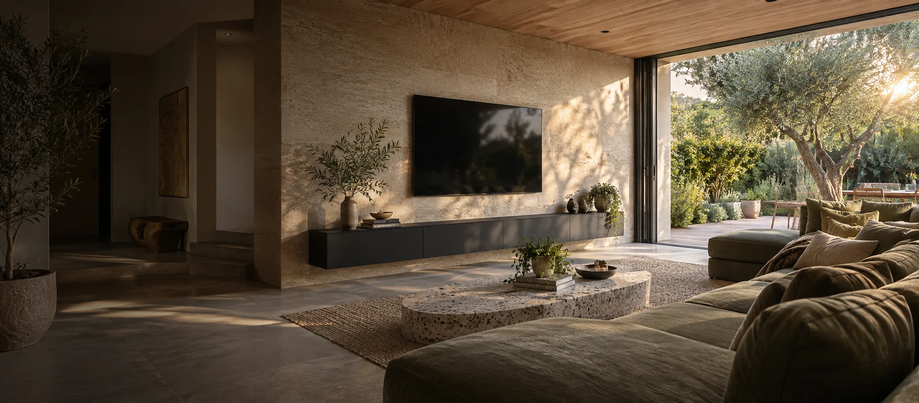 Generated Theodore living room with a wall-mounted television
