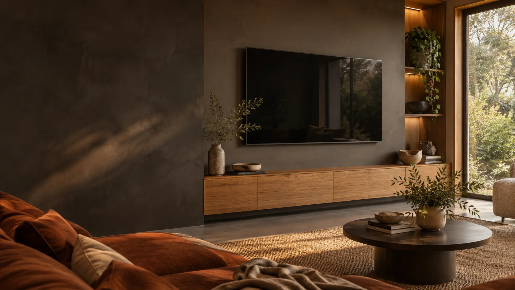 Torrens living room with wall-mounted television
