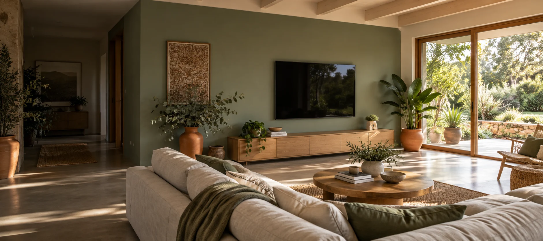 Generated Waramanga living room with a wall-mounted television