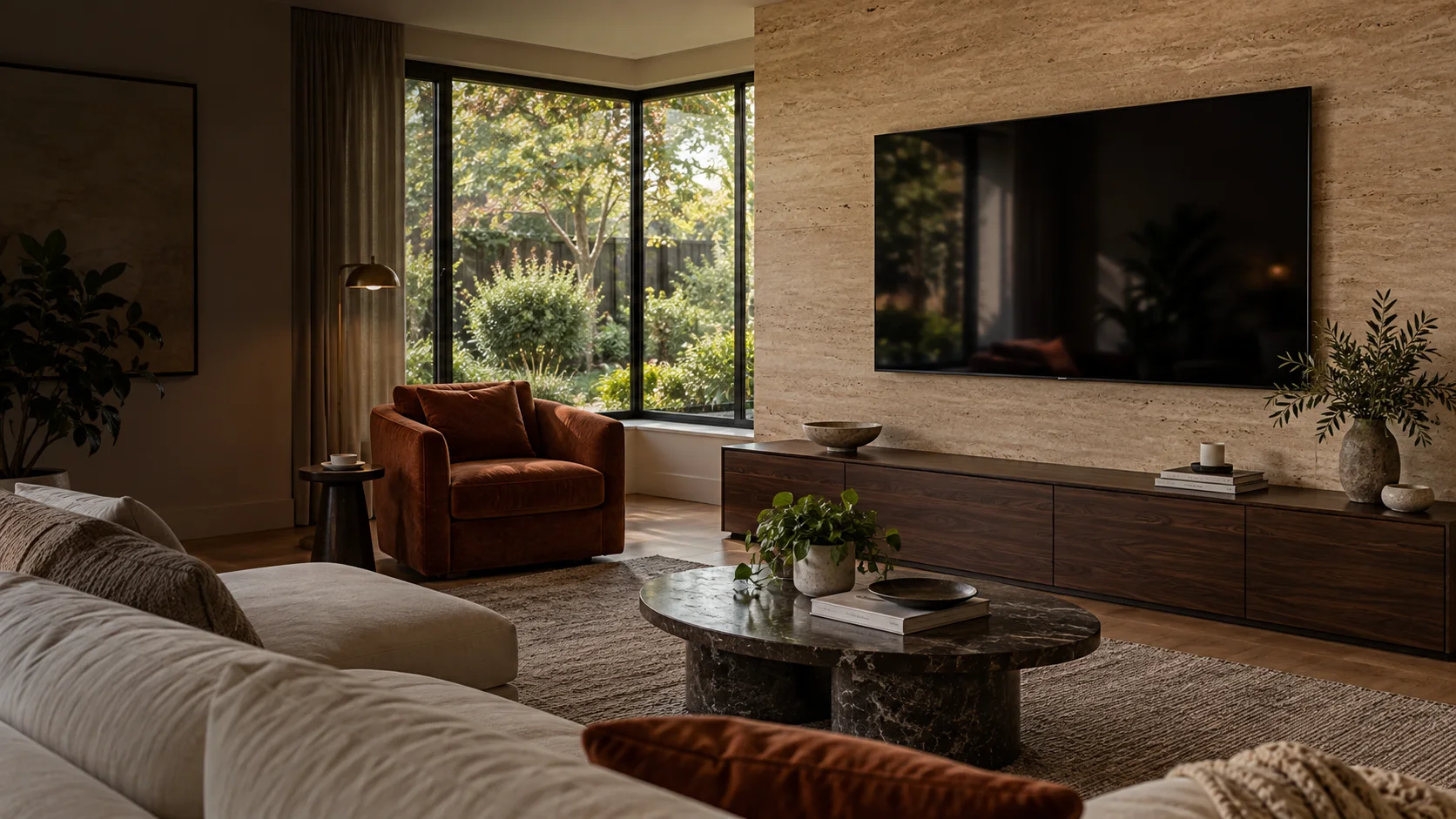 Weetangera interior concept with a neatly wall-mounted television