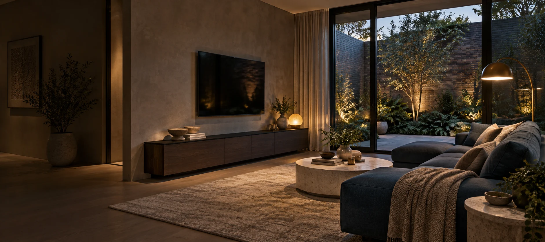 Generated Weston living room with a wall-mounted television