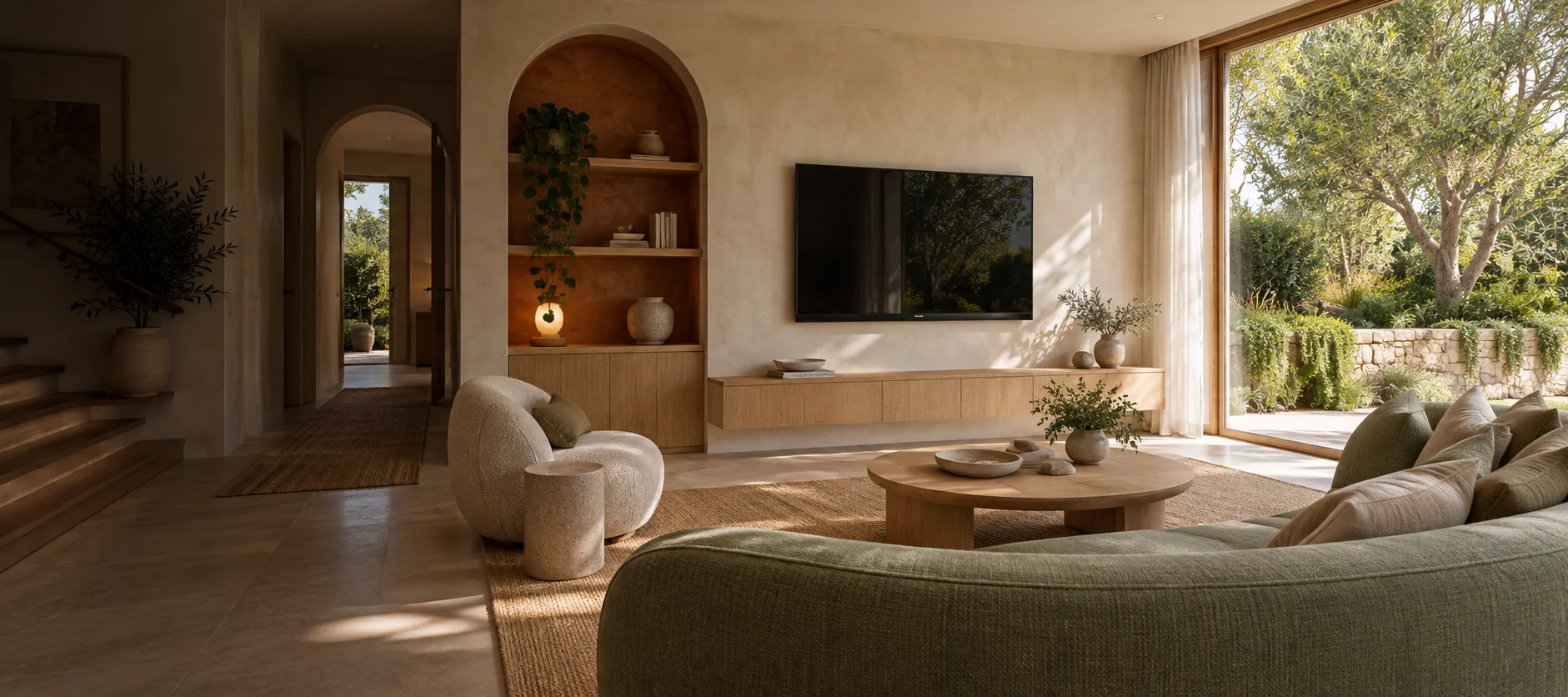 Generated Whitlam living room with a wall-mounted television